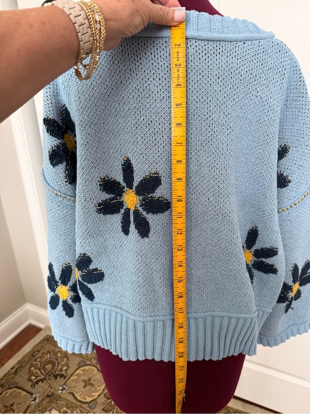 POL Oversized Light Blue Daisy Floral Knit Cardigan Sweater Small UST122 - Picture 5 of 10